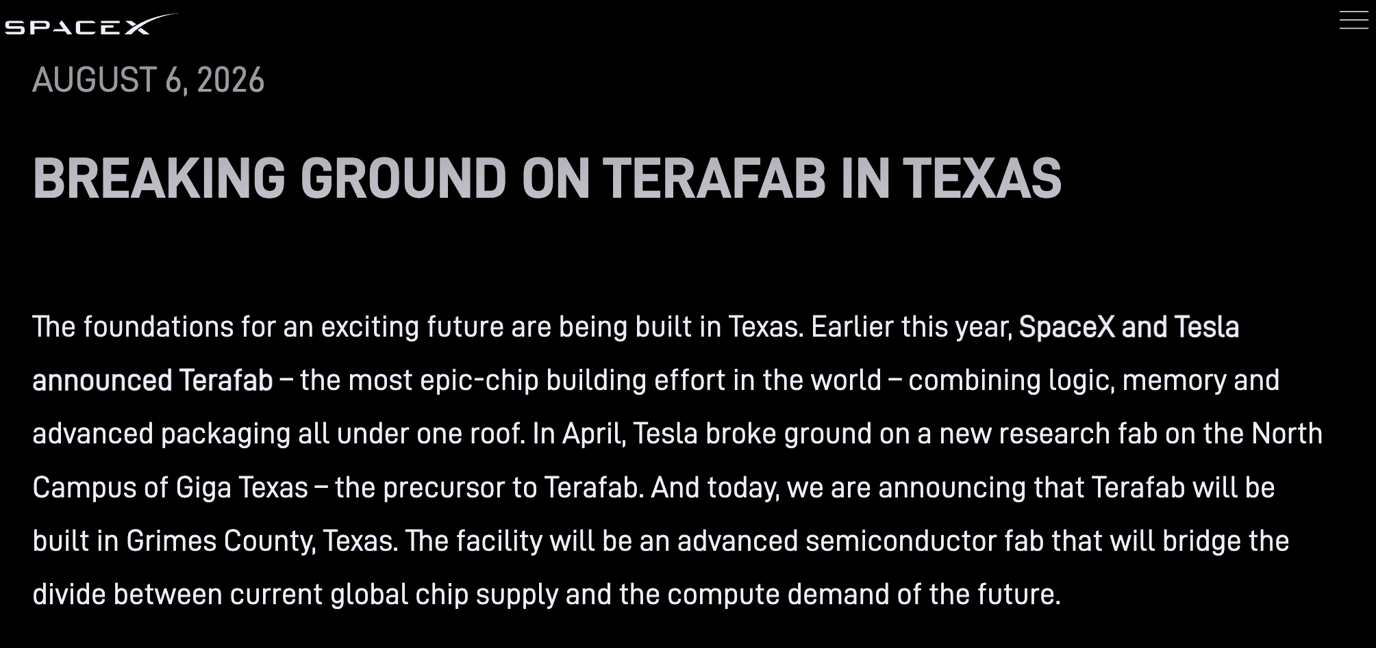 SpaceX、特斯拉官宣投资168亿美元 地球最大芯片厂有新进展